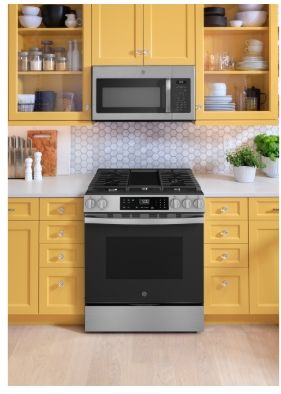 GE® 30" Slide-In Front-Control Gas Range with Crisp Mode ​Model #: GGS500PVSS