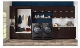 LG black steel front load washer Model #: WM4000HBA