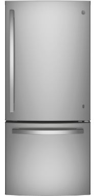 GE® ENERGY STAR® 20.9 Cu. Ft. Bottom-Freezer Refrigerator Model #: GBE21DYKFS GE® ENERGY STAR® 20.9 Cu. Ft. Bottom-Freezer Refrigerator Model #: GBE21DYKFS