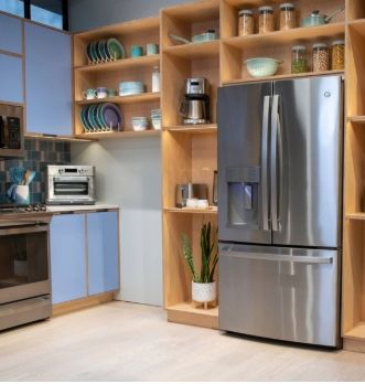GE ENERGY STAR 22.1 Cu. Ft. Counter-Depth Fingerprint Resistant French-Door Refrigerator GYE22GYNFS