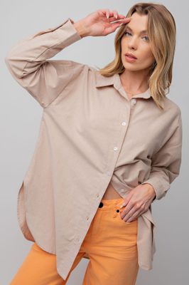 Easel Button Down Cotton Shirt-Khaki
