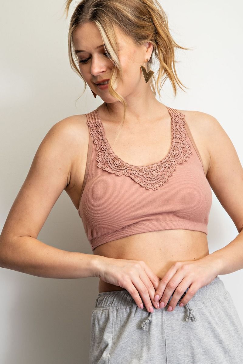 Easel Rib Knit Bralette, Size: S