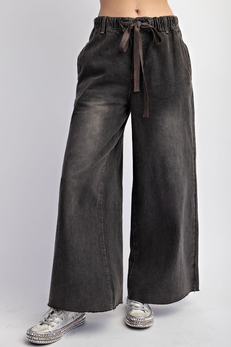 Easel Wide Leg Denim, Color: Black, Size: s