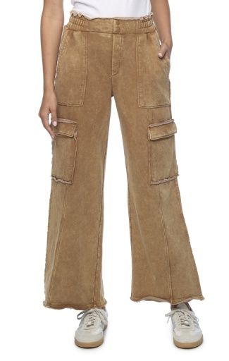 Flag and Anthem DOLLY VINTAGE WASHED KNIT CARGO PANT, Color: brown, Size: S
