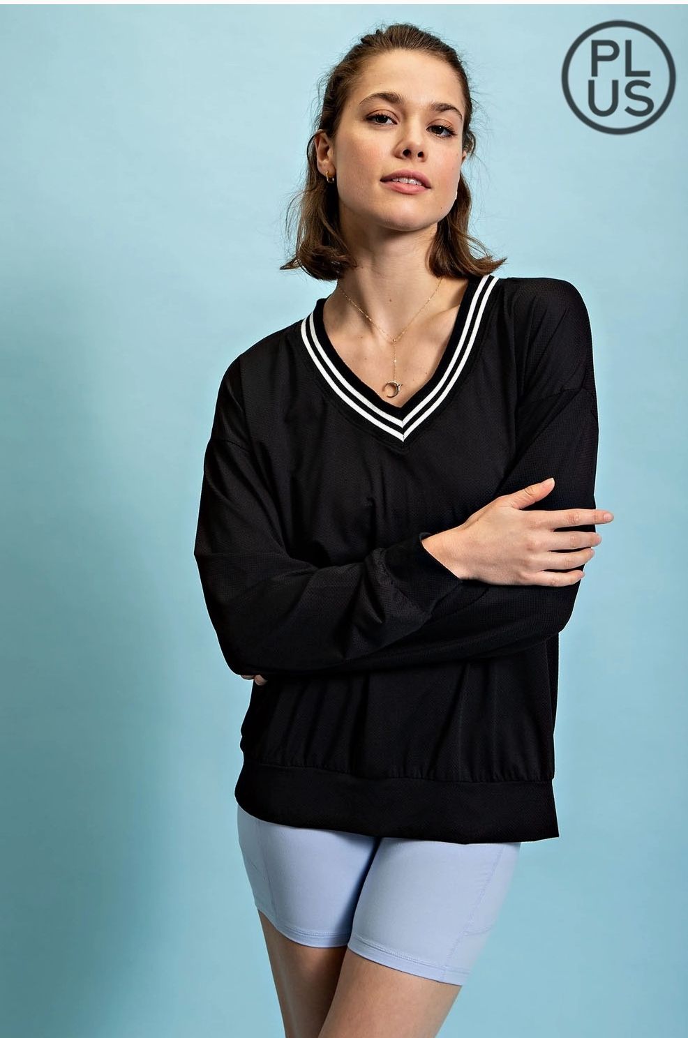 Rae Mode v neck sweatshirt black, Size: 1X