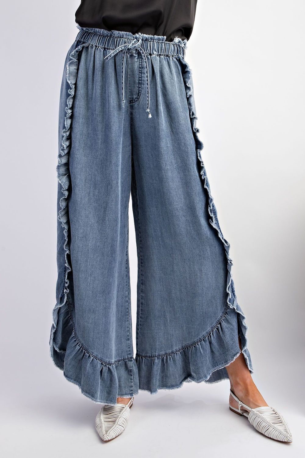 Easel ruffle denim pants