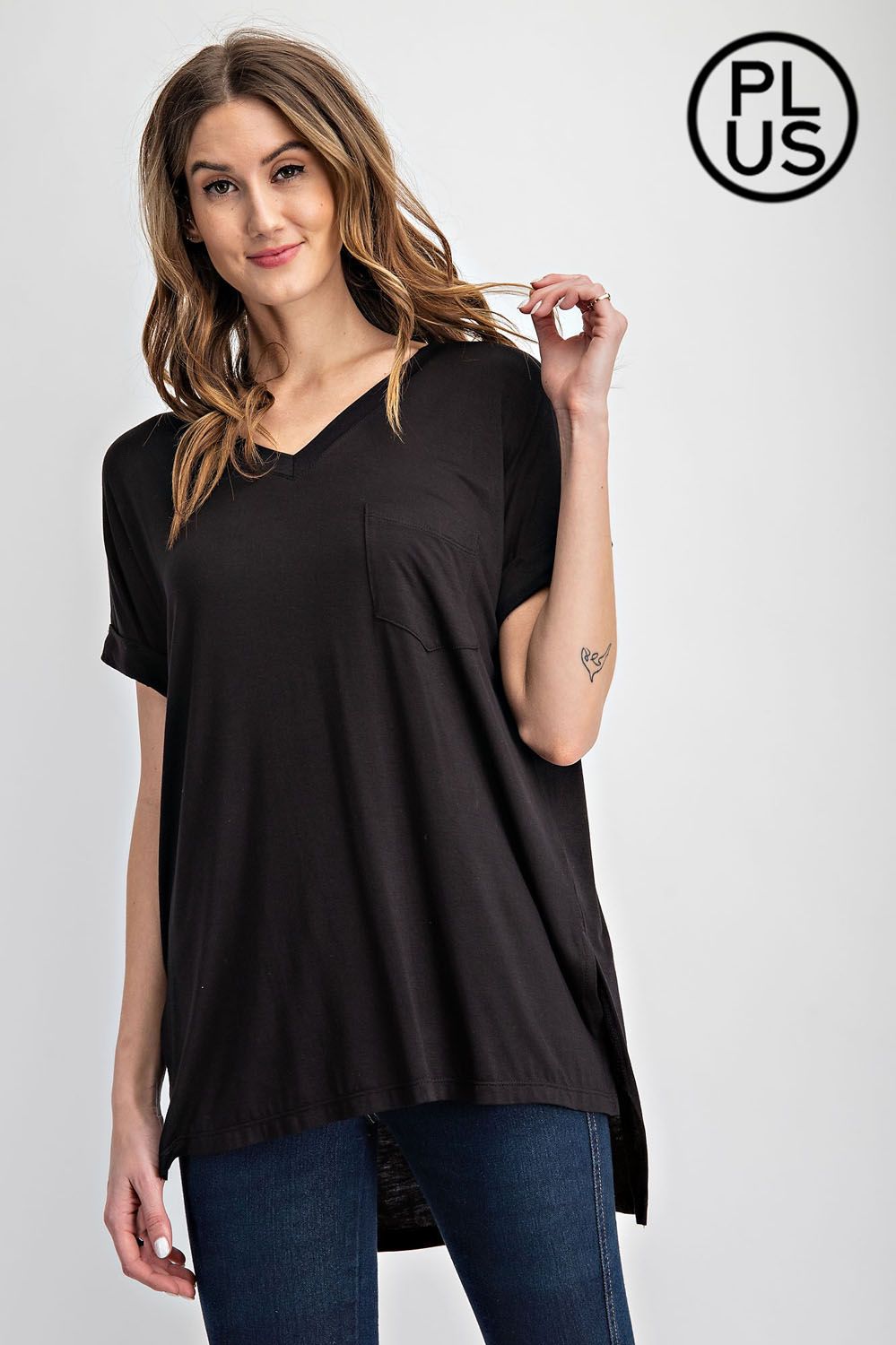 Rae Mode Butter Soft V Neck Short Sleeve-Multiple Colors-S-3X, Color: Black, Size: XL