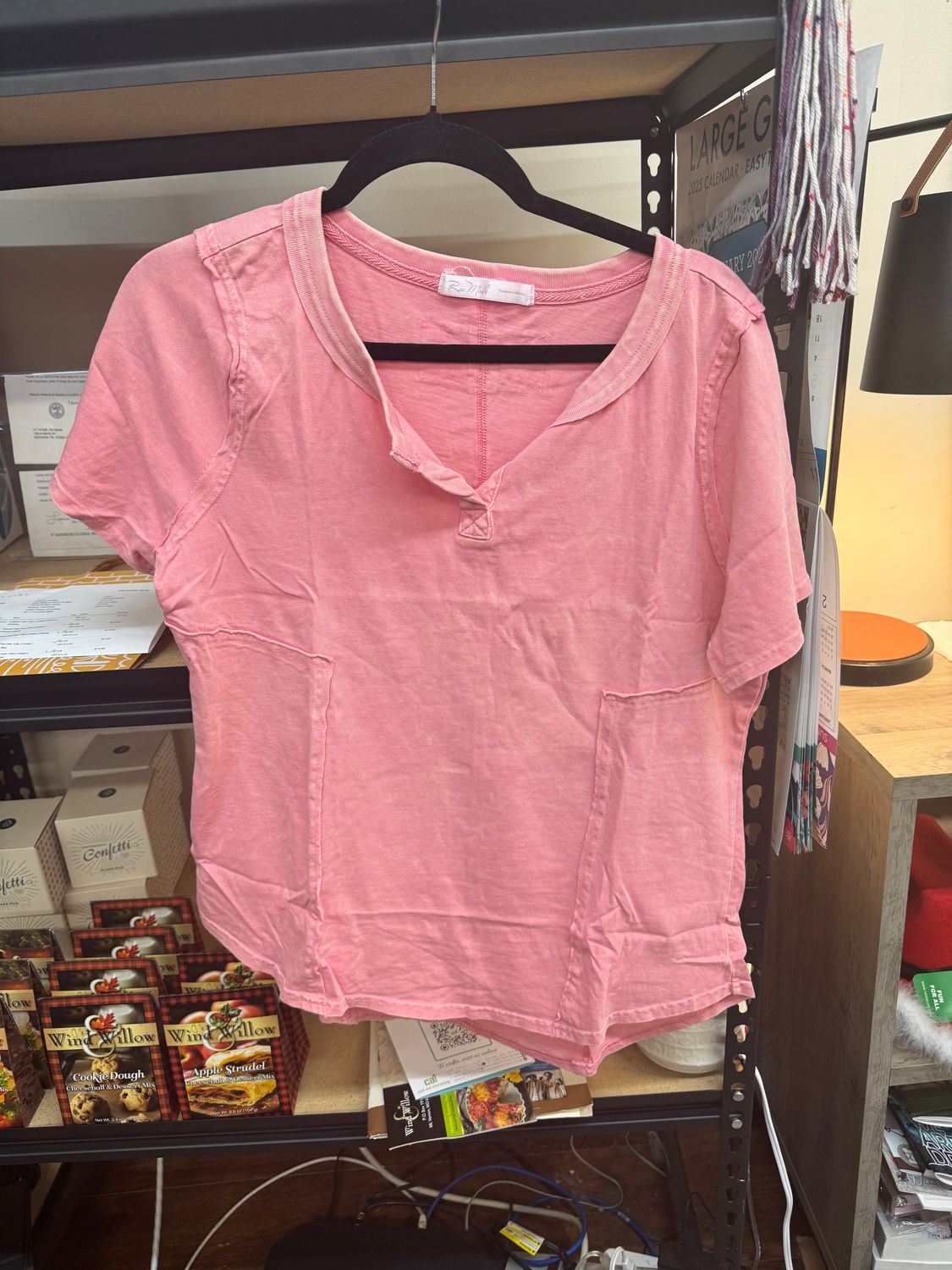 Rae Mode washed cotton short sleeve top, Color: Coral, Size: S