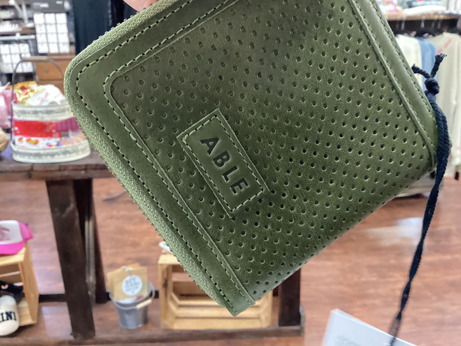 Able Small Zip Wallet Perforated Moss