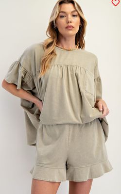 Easel Mineral Wash Babydoll Top