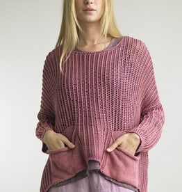 Tempo Crochet Knit Sweater, Color: Raspberry, Size: OS
