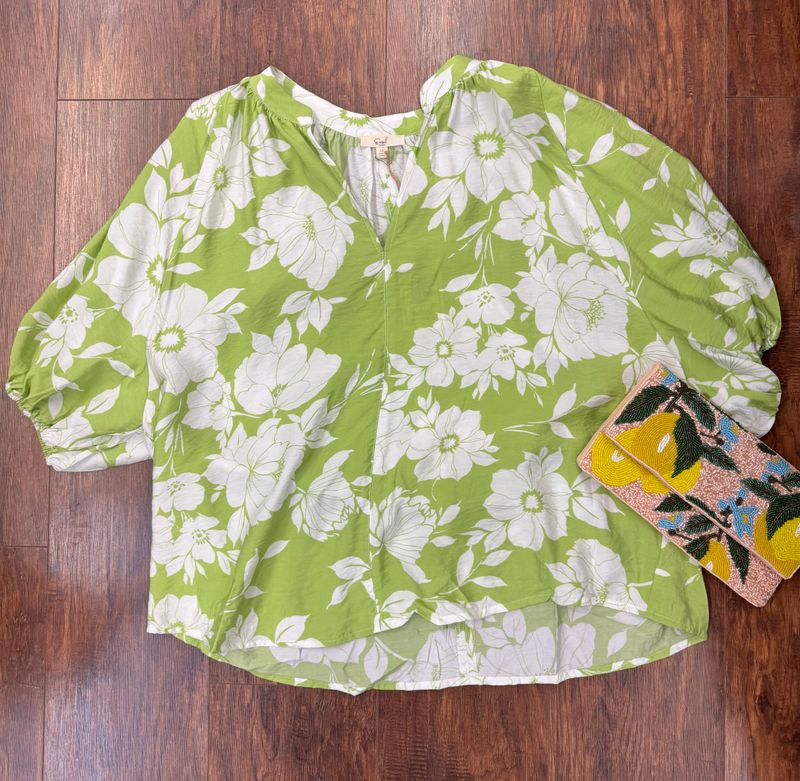 Easel 3/4 sleeve Floral tencel blouse