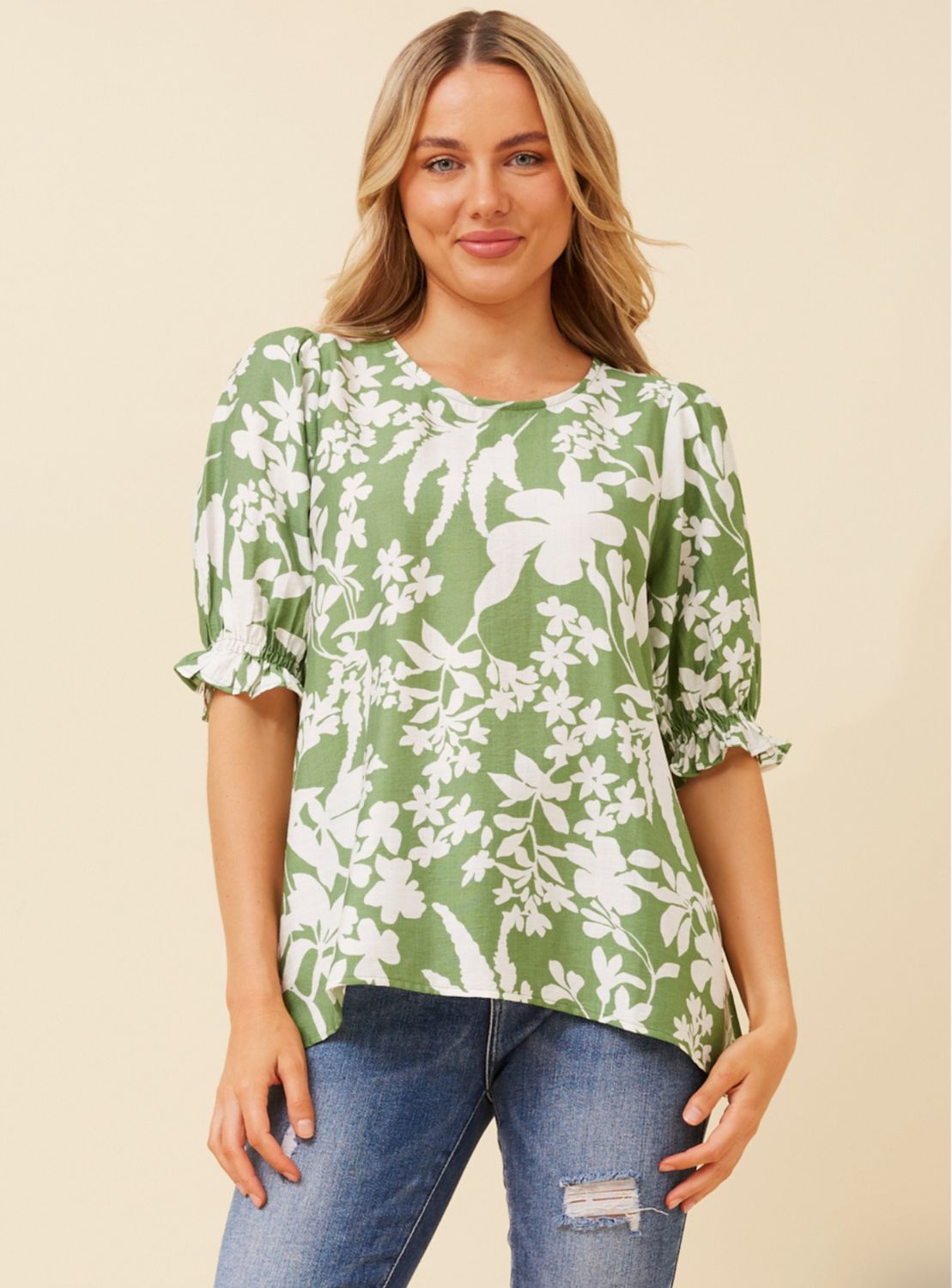 Easel 3/4 sleeve Floral tencel blouse, Size: 1X