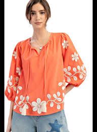Easel Orange Embroidered Top , Size: 1X