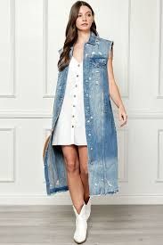 Veveret sleeveless denim duster