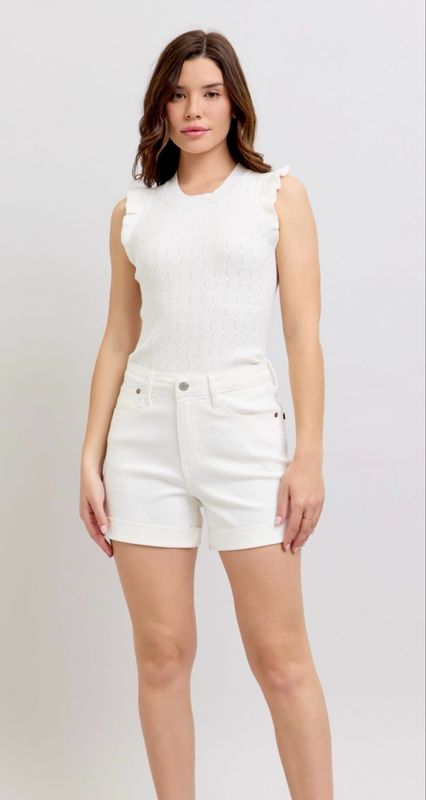 Judy Blue Double Roll White Shorts