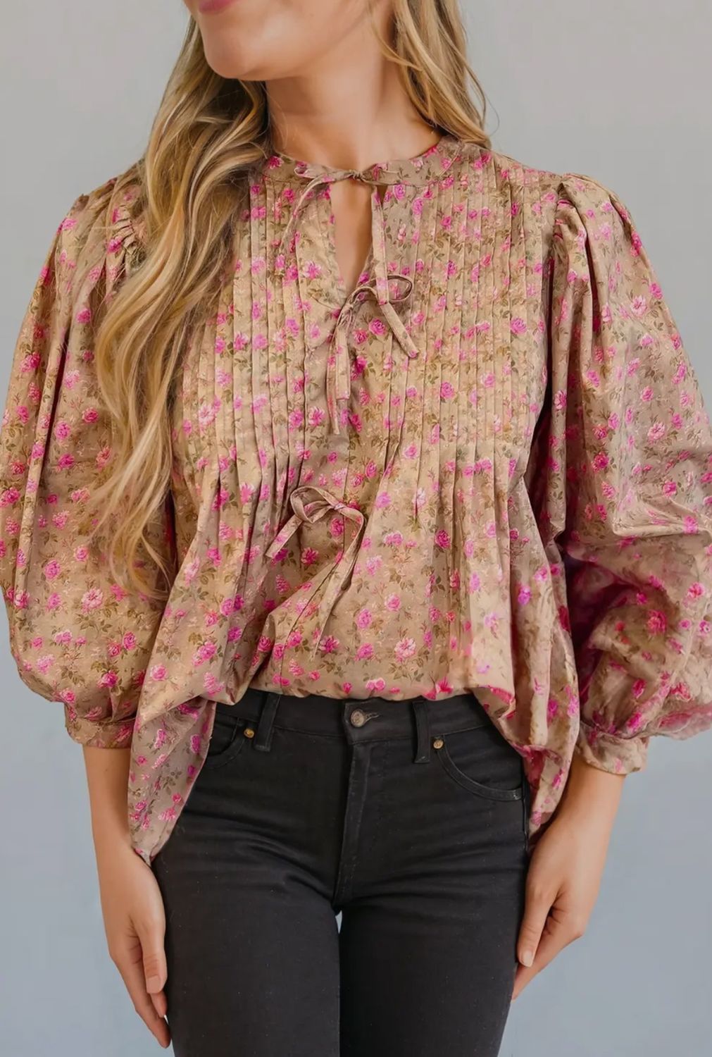 Aapparella Floral Bow Blouse, Size: S