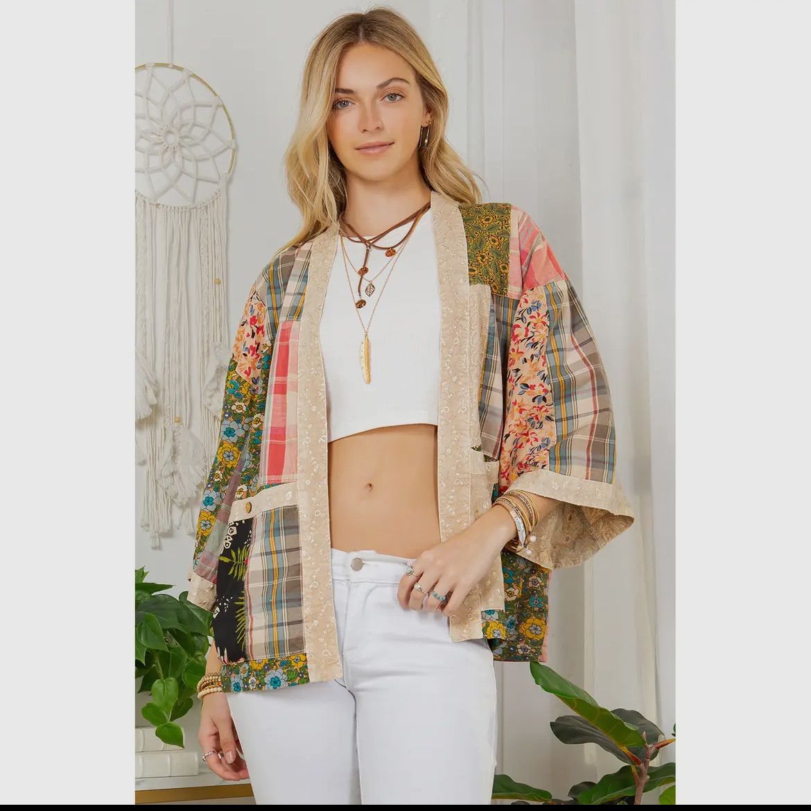 Young Threads Kimono, Color: Latte, Size: Small