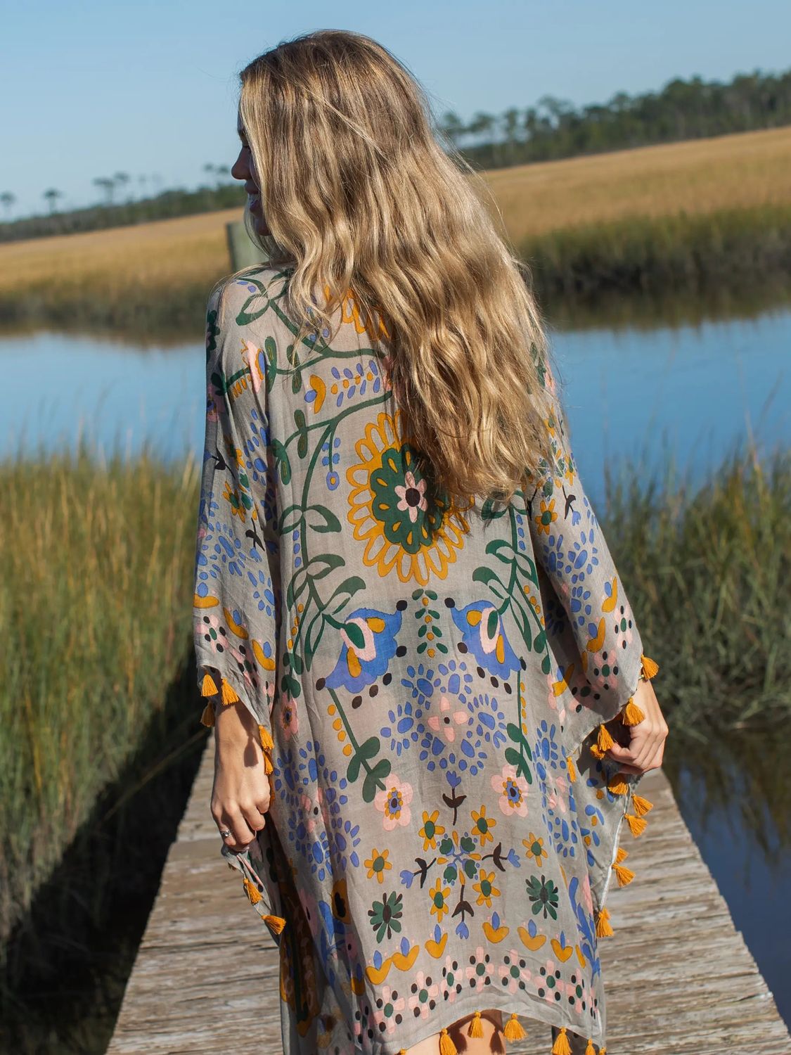 Natural Life Soleil Tassel Kimono, Color: Grey mandala