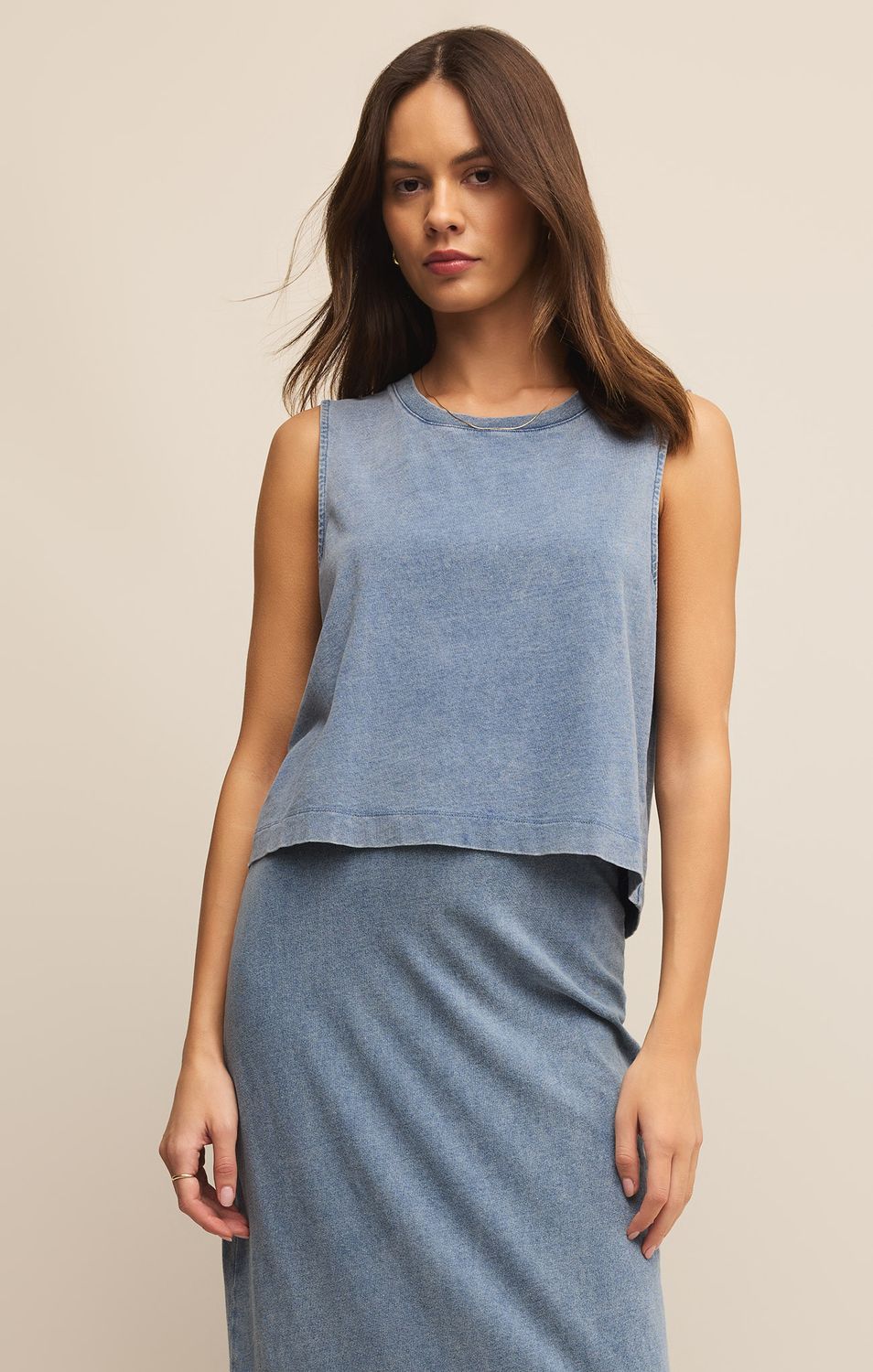 Z Supply Jersey Denim Muscle top Sloane, Color: Denim, Size: XS