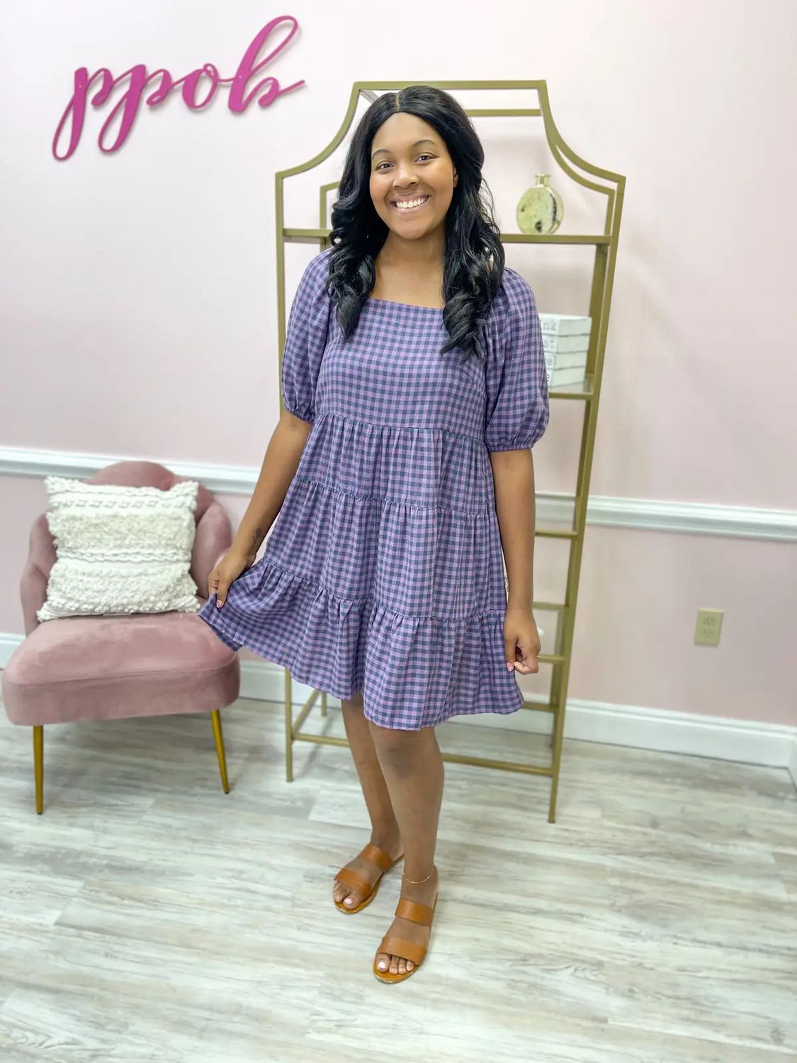 Easel Plaid Tier Dess, Color: Purple, Size: 1X