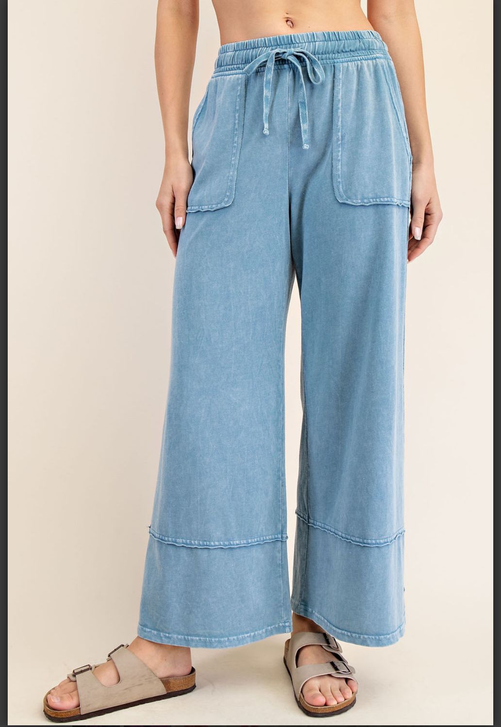 Rae Mode Cropped Wide Leg pant, Color: Dusty Blue, Size: Small