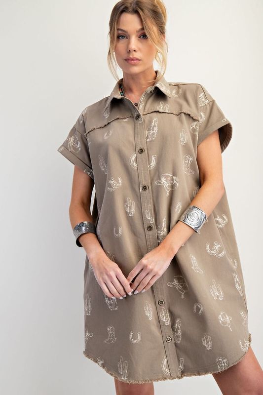 Easel Western Print Dress