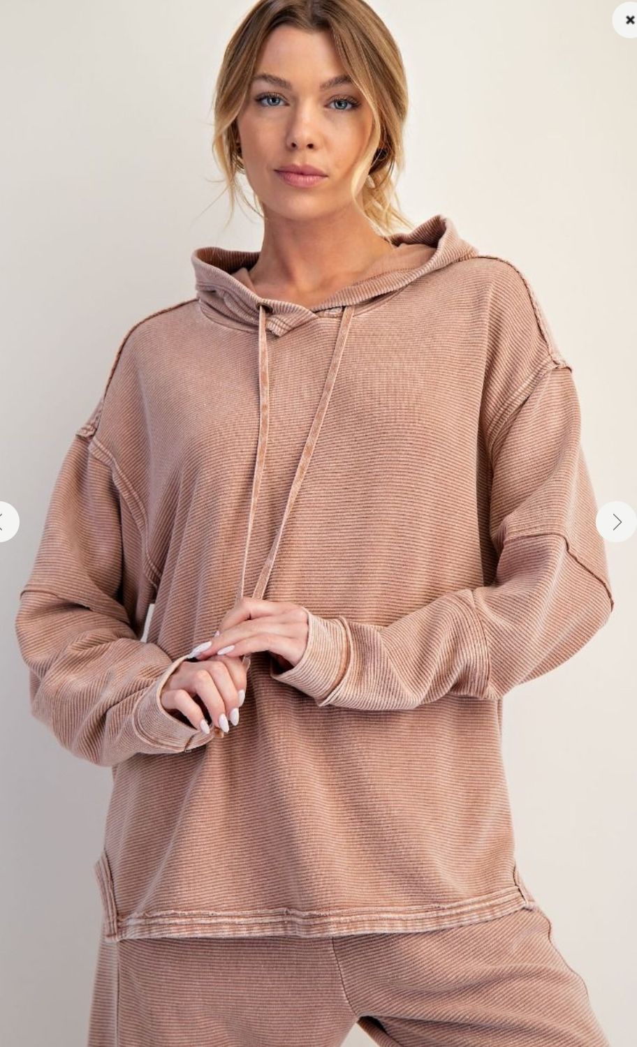 Easel Rib Knit Hoodie, Color: Lt Mocha, Size: S