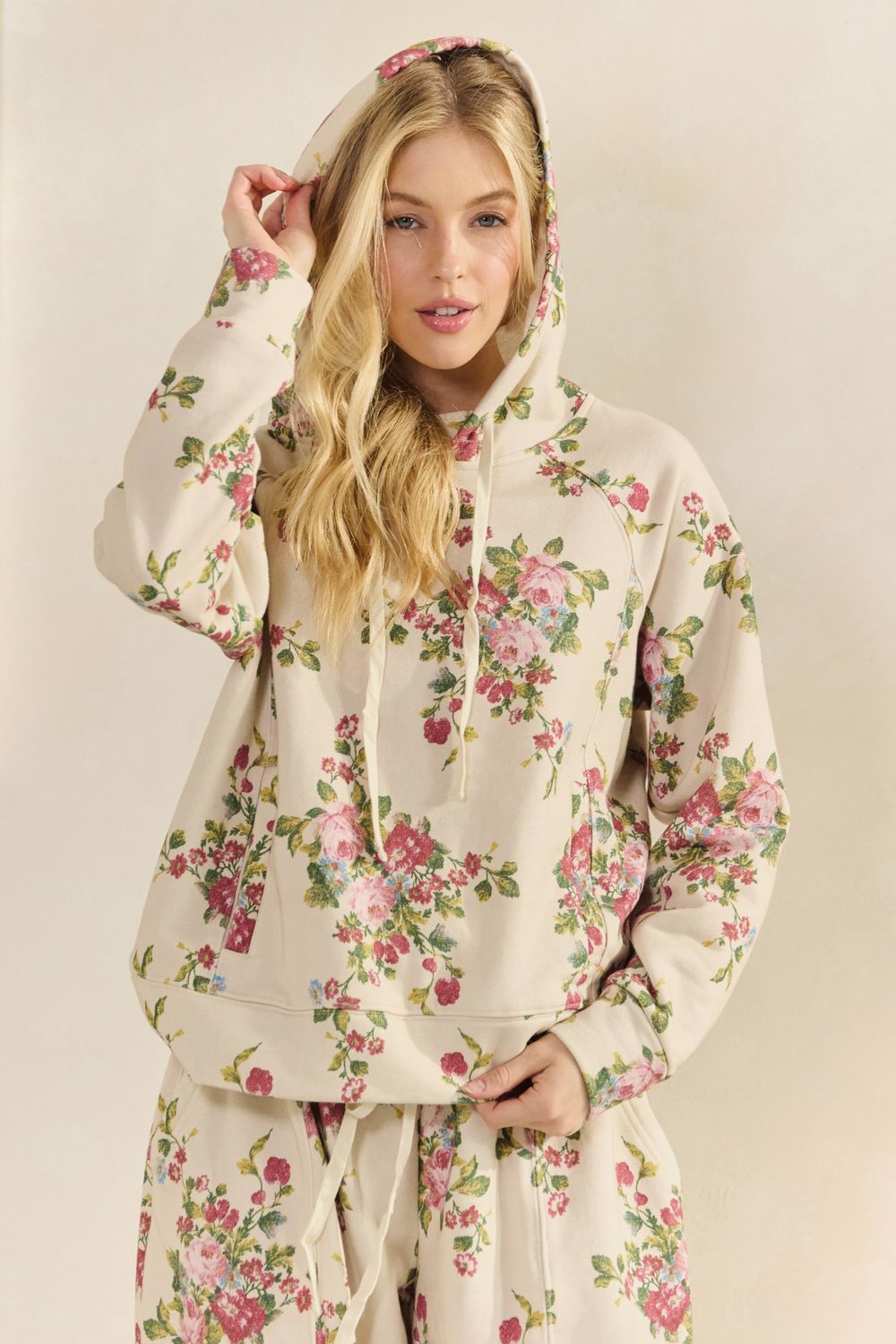 Veveret Printed French Terry Hoodie, Color: Floral, Size: S