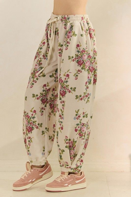 Veveret Printed French Terry Pants, Color: Floral, Size: S