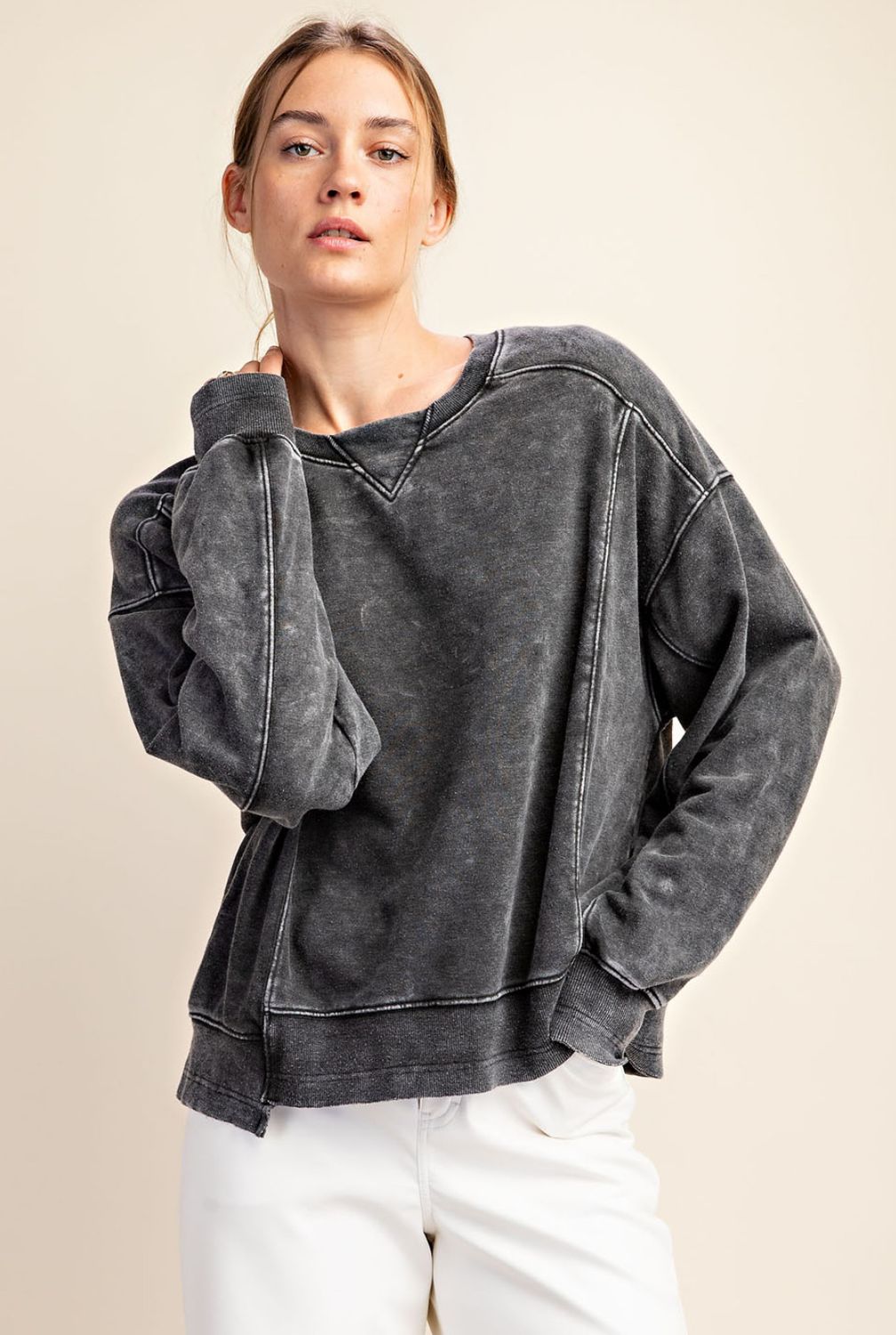 Rae Mode PFD French Terry Crew Neck Pullover, Color: Black, Size: S