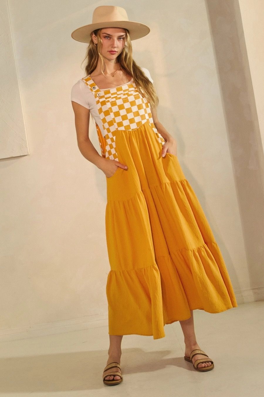 Oddi Checkerboard overall dress, Size: Small