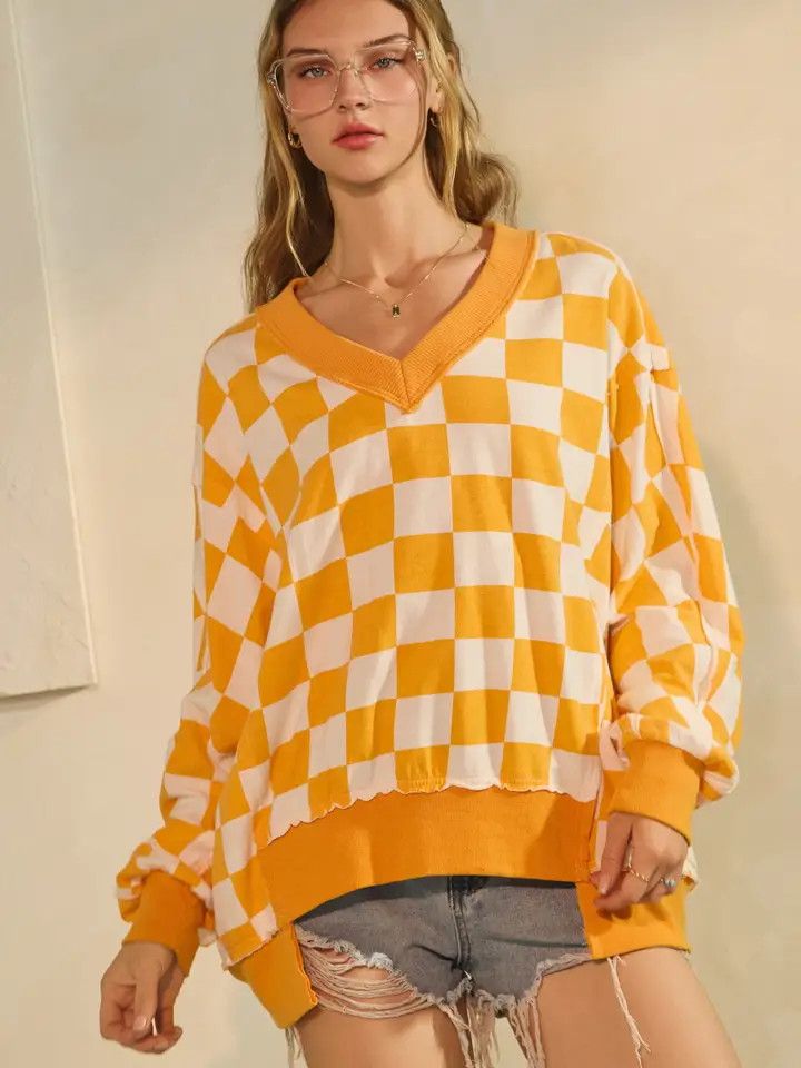 Checkered Oversized Sweatshirt , Size: S