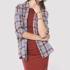 Sadie and Sage FLANNEL CURE BUTTON UP TOP, Color: BLUE MULTI, Size: L