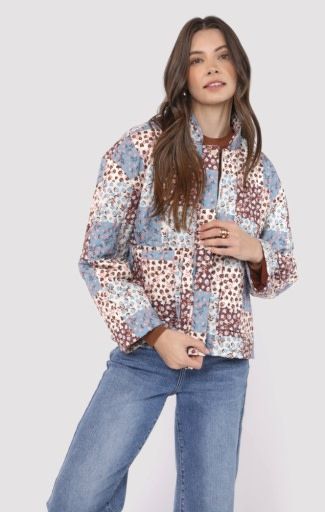Sadie and Sage THE COLLECTOR PATCHWORK QUILTED JACKET, Color: BLUE MULTI, Size: L