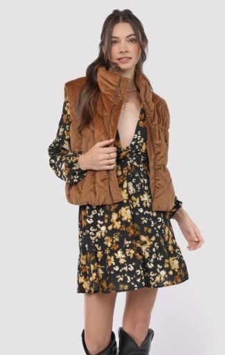 Sadie and Sage COSMIC QUILTED VEST, Color: GOLDEN OLIVE, Size: L