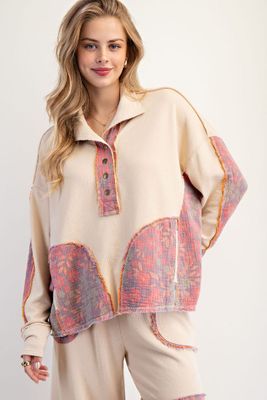 Easel Mixed Print Mineral Wash Terry Shirt