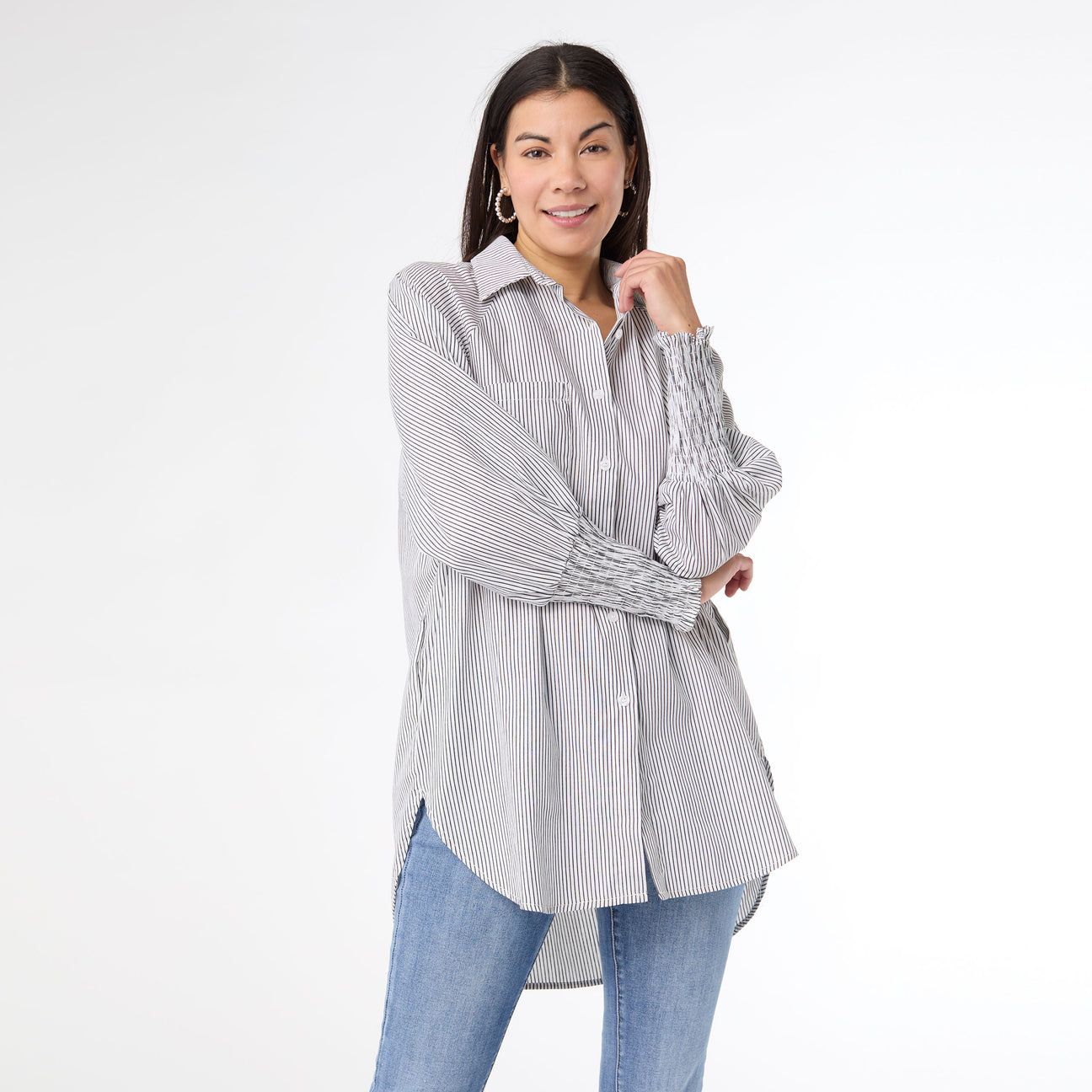 Coco + Carmen Striped Button Up, Color: Black, Size: S/M