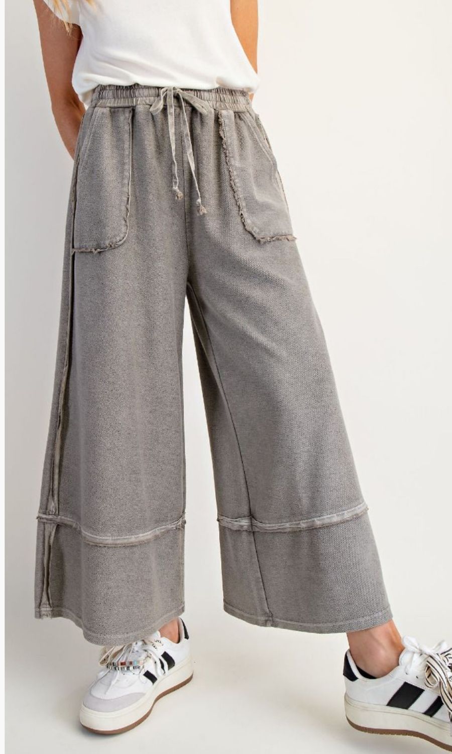 Easel Wide Leg Mineral Wash Pants, Color: Ash, Size: S