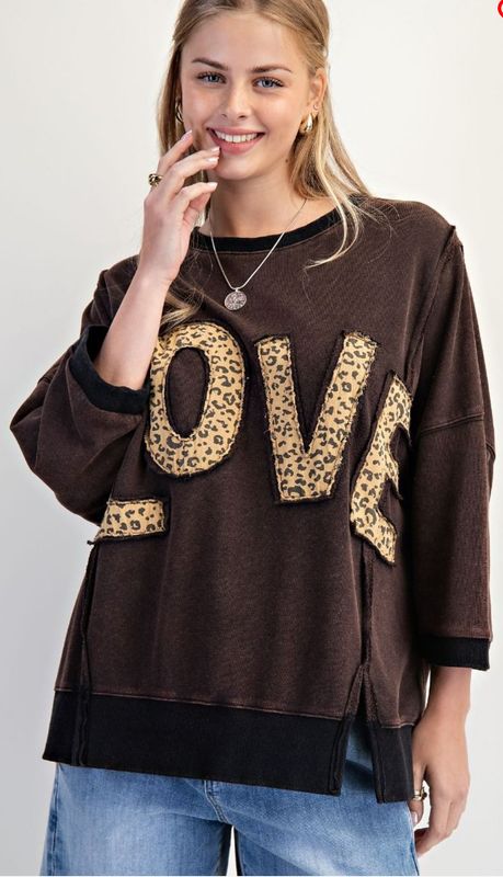 Easel Animal Print Love Patch Sweatshirt