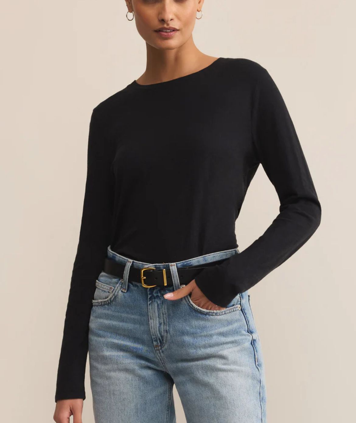 Z Supply Modern Slub Tee Long Sleeve, Color: BLK, Size: S