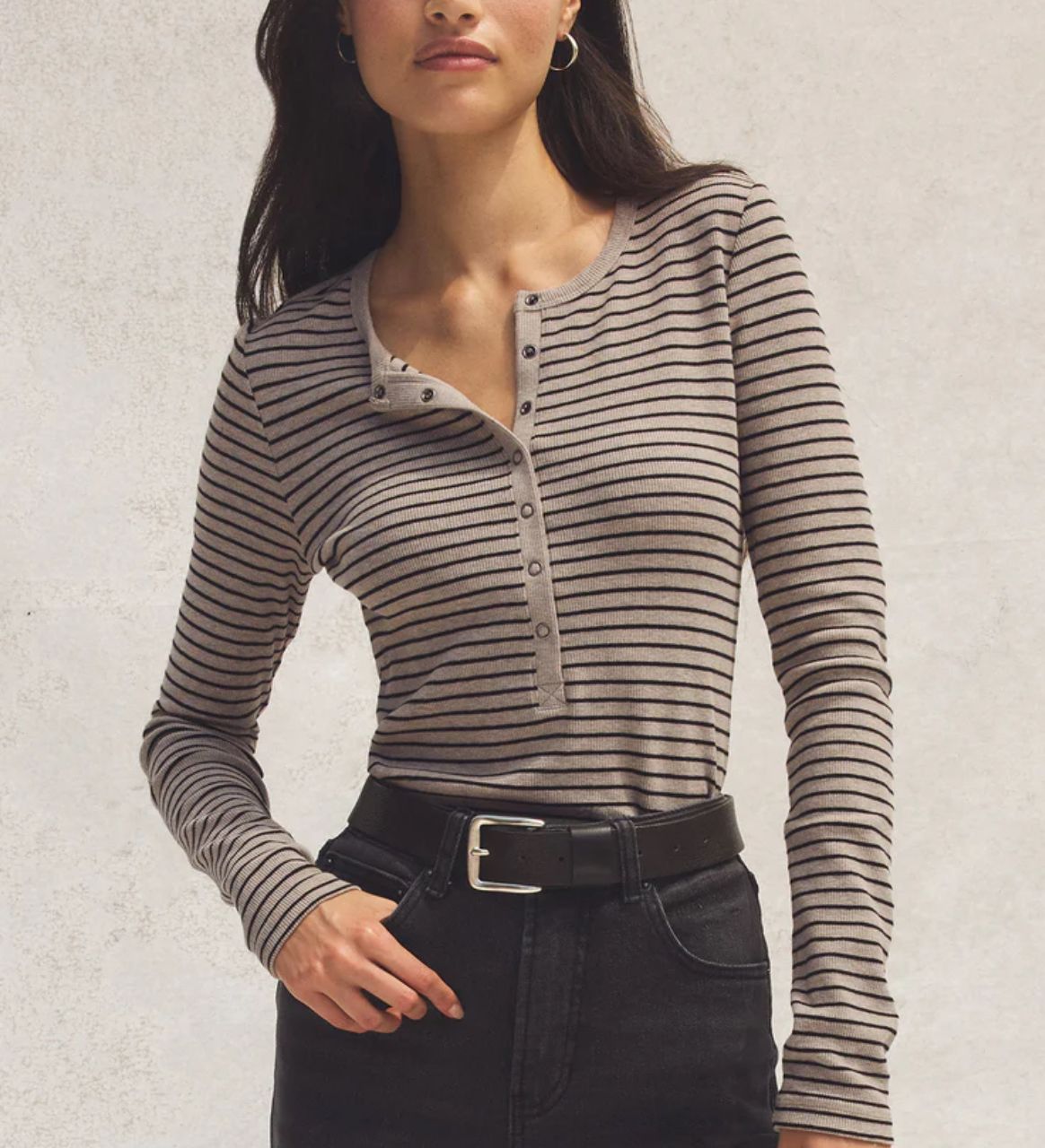 Z Supply Stella Stripe Henley, Size: S, Color: Taupe