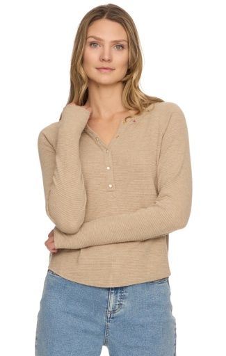 Flag and Anthem CAMBRIA EMBROIDERED WAFFLE HENLEY, Color: sand, Size: XS