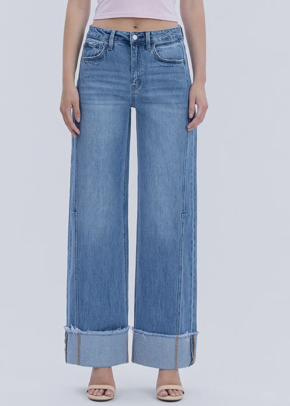 Vervet by Flying Monkey HIGH RISE CUFFED WIDE JEANS T6684 , Size: 25