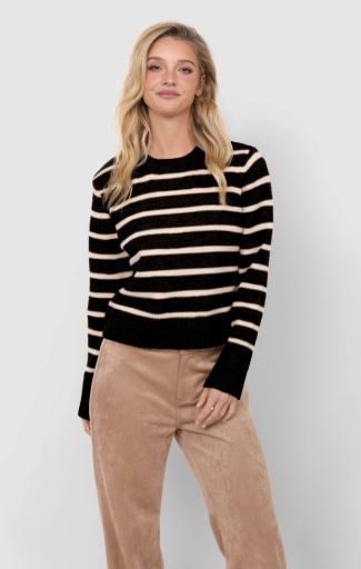 Sadie and Sage SHERI STRIPED SWEATER, Color: BLACK IVORY, Size: L