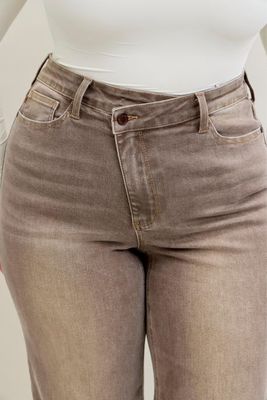 Judy Blue High Waisted CrissCross Jeans- Clay