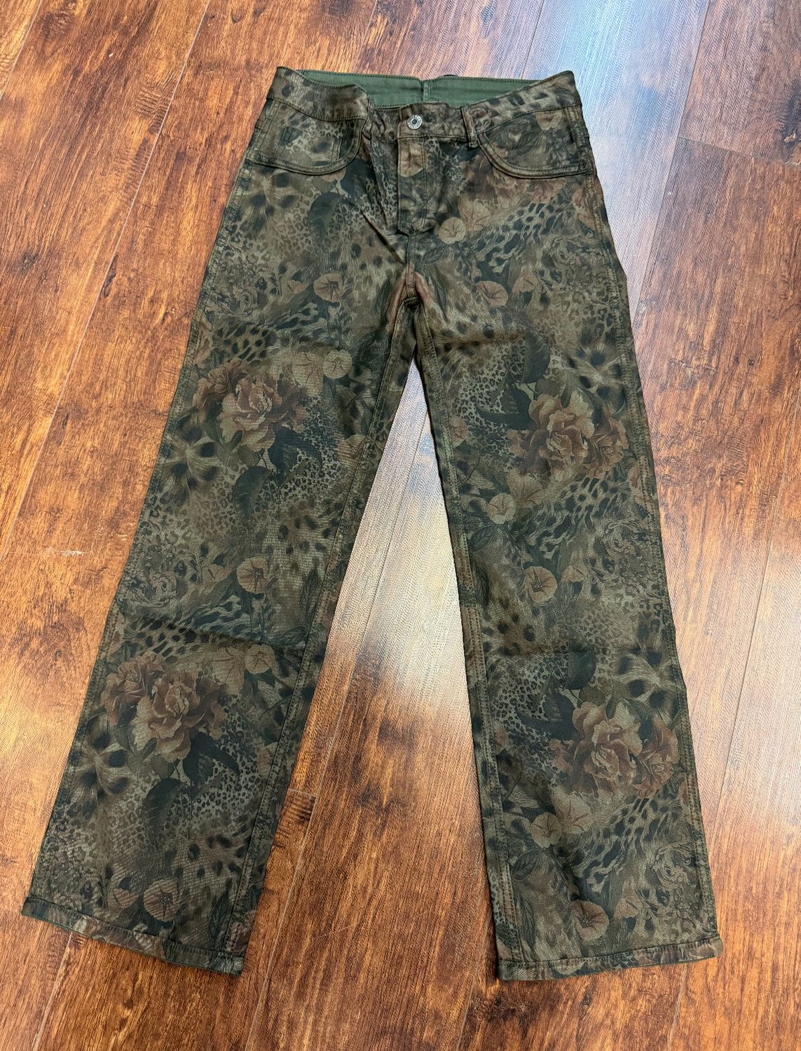 Tempo Paris Olive Floral Reversible Jeans, Size: S