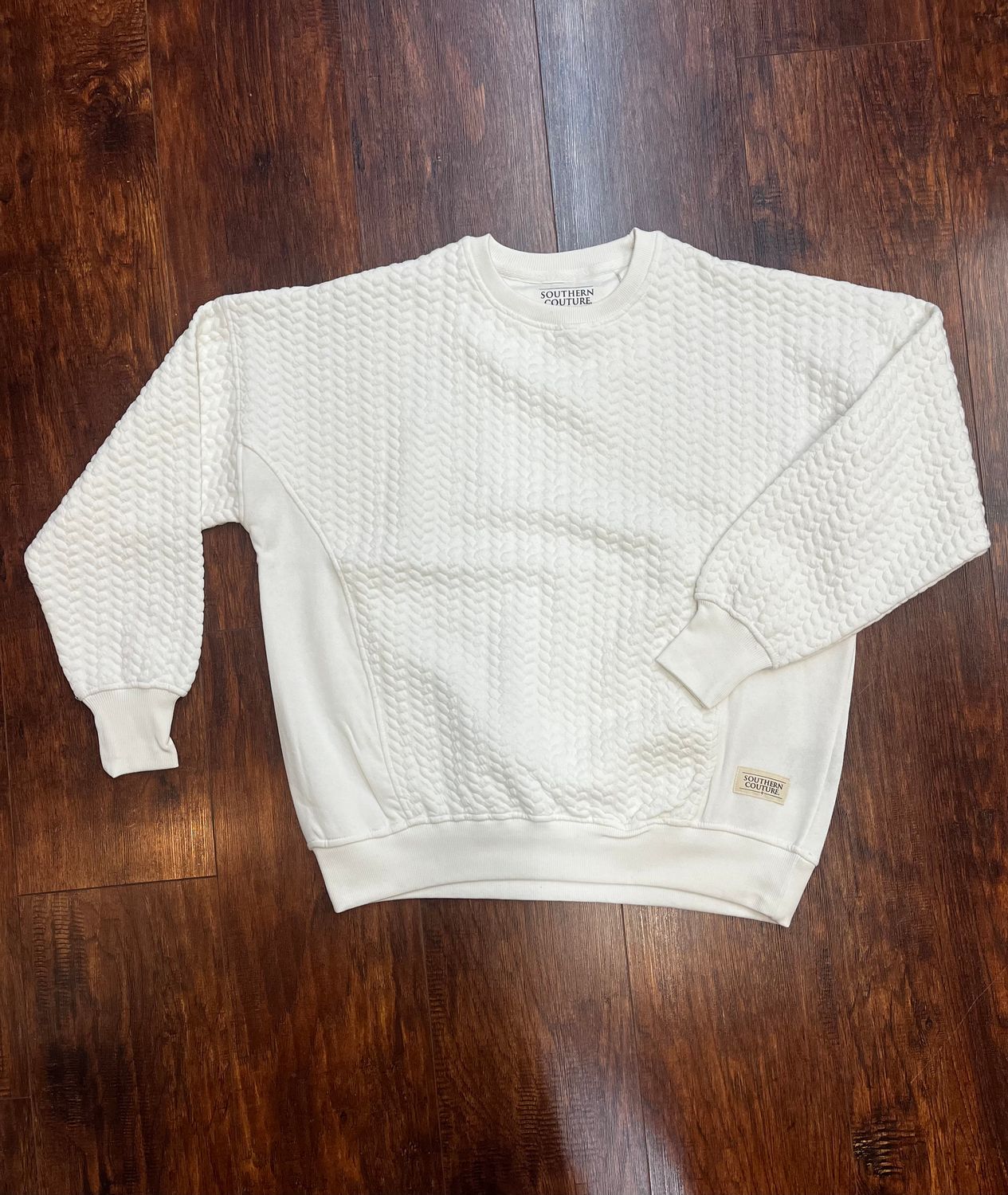 Southern Couture cable Knit Pullover-Winter White, Size: S