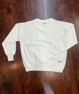 Southern Couture cable Knit Pullover-Winter White