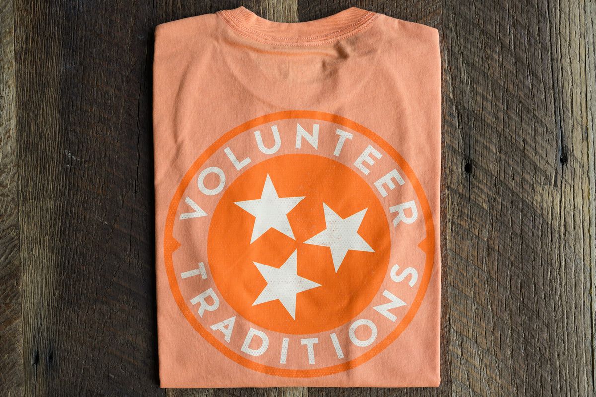 Volunteer Traditions Tristar Pocket tee, Color: Orange Peel, Size: S